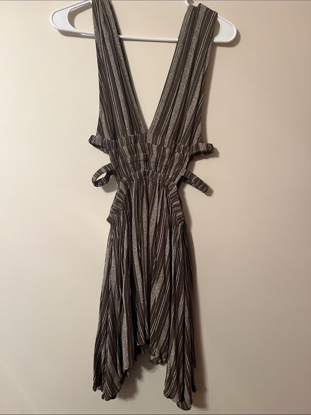 Asymmetrical Striped V-Neck Dress in Charcoal Gray and Forrest Green MINI dress